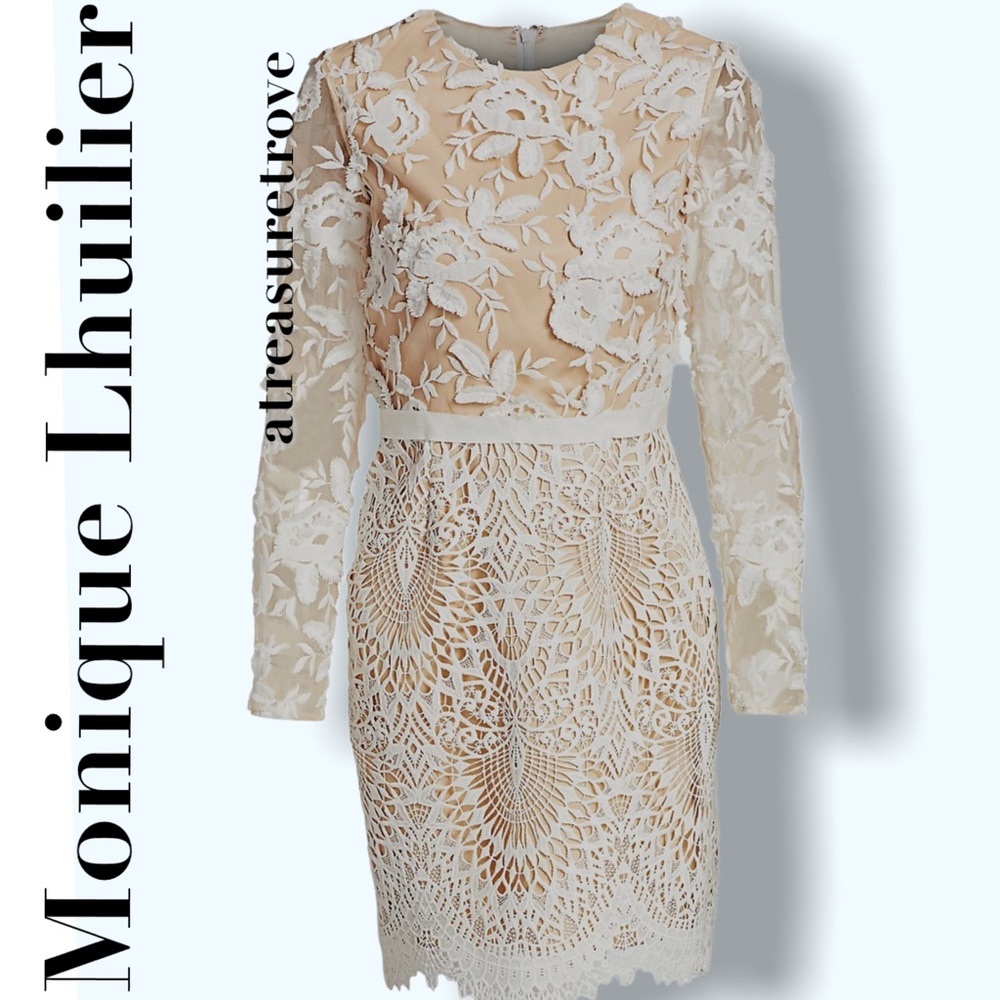 New ML Monique Lhuillier x BHLDN Tiana 0 & 4 Off White Lace Wedding Bridal Midi